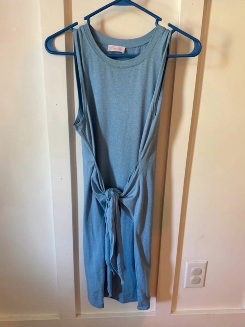 Pink Lily Sleeveless Tie-Front Dress in Light Blue